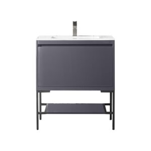 James Martin 801V31.5MGGMBKGW Milan 31.5 Inch Single Vanity Cabinet in Modern Grey Glossy and Matte Black with Glossy White Composite Top