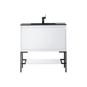 James Martin 801V35.4GWMBKCHB Milan 35.4 Inch Single Vanity Cabinet in Glossy White and Matte Black with Charcoal Black Composite Top