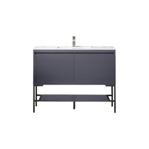 James Martin 801V47.3MGGMBKGW Milan 47.3 Inch Single Vanity Cabinet in Modern Grey Glossy and Matte Black with Glossy White Composite Top