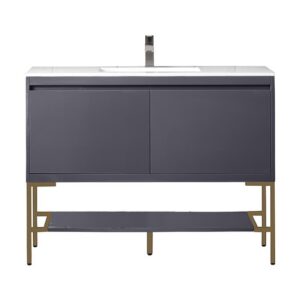 James Martin 801V47.3MGGRGDGW Milan 47 1/4 Inch Single Vanity Cabinet with Glossy White Composite Top - Modern Grey Glossy