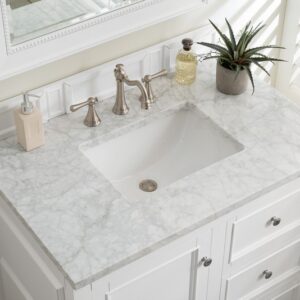 James Martin 825-V36-BW-3CAR De Soto 37 Inch Single Vanity in Bright White with 3 cm Carrara Marble Top