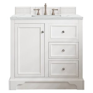 James Martin 825-V36-BW-3ENC De Soto 37 1/4 Inch Single Vanity Cabinet with Ethereal Noctis Quartz Top - Bright White