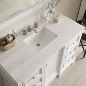 James Martin 825-V48-BW-3AF De Soto 49 Inch Single Vanity in Bright White with 3 cm Arctic Fall Solid Surface Top