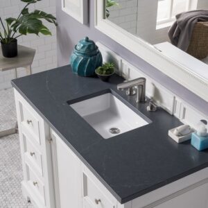 James Martin 825-V48-BW-3CSP De Soto 49 Inch Single Vanity in Bright White with 3 cm Charcoal Soapstone Quartz Top with Sink