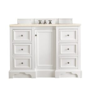 James Martin 825-V48-BW-3EMR De Soto 48 Inch Single Vanity in Bright White with 3 CM Eternal Marfil Quartz Top