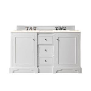 James Martin 825-V60D-BW-3EMR De Soto 60 Inch Double Vanity in Bright White with 3 CM Eternal Marfil Quartz Top