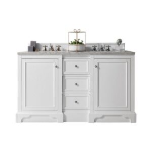 James Martin 825-V60D-BW-3EJP De Soto 61 Inch Double Vanity in Bright White with 3 cm Eternal Jasmine Pearl Quartz Top with Sink