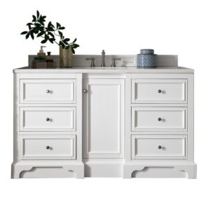 James Martin 825-V60S-BW-3WZ De Soto 61 1/4 Inch Single Vanity in Bright White with 3cm White Zeus Quartz Top