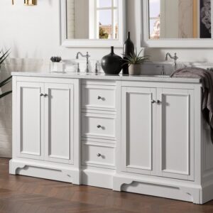 James Martin 825-V72-BW-3AF De Soto 73 Inch Double Vanity in Bright White with 3 cm Arctic Fall Solid Surface Top