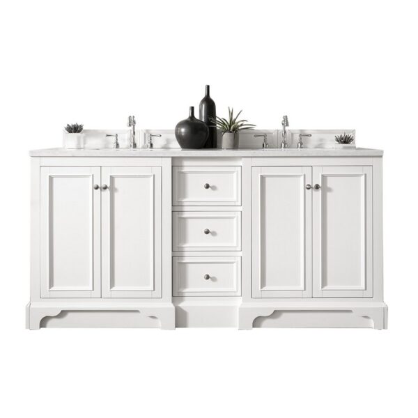 James Martin 825-V72-BW-3WZ De Soto 73 1/4 Inch Double Vanity in Bright White with 3cm White Zeus Quartz Top