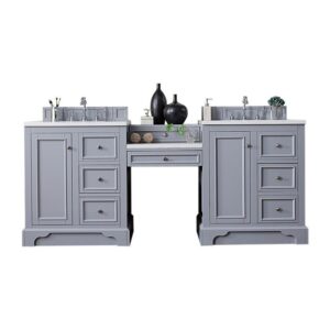 James Martin 825-V82-SL-DU-CAR De Soto 83 Inch Double Vanity Set in Silver Gray with Makeup Table with 3 cm Carrara Marble Top