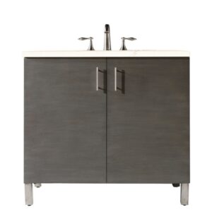 James Martin 850-V36-SOK-3EMR Metropolitan 36 Inch Single Vanity in Silver Oak with 3 CM Eternal Marfil Quartz Top