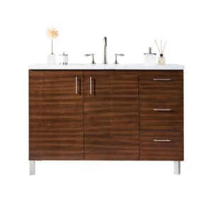 James Martin 850-V48-AWT-3EJP Metropolitan 48 Inch Single Vanity in American Walnut with 3 cm Eternal Jasmine Pearl Quartz Top with Sink