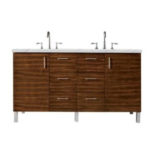 James Martin 850-V60D-AWT-3ENC Metropolitan 60 Inch Double Vanity Cabinet with Ethereal Noctis Quartz Top - American Walnut