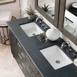 James Martin 850-V60D-SOK-3CSP Metropolitan 60 Inch Double Vanity in Silver Oak with 3 cm Charcoal Soapstone Quartz Top with Sink