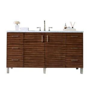 James Martin 850-V60S-AWT-3CAR Metropolitan 60 Inch American Walnut Single Vanity with 3 cm Carrara Marble Top