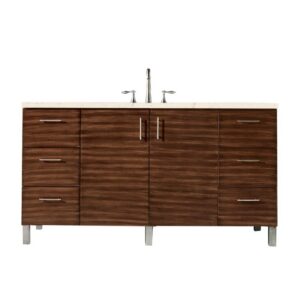 James Martin 850-V60S-AWT-3EMR Metropolitan 60 Inch Single Vanity in American Walnut with 3 CM Eternal Marfil Quartz Top