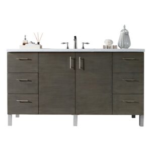 James Martin 850-V60S-SOK-3AF Metropolitan 60 Inch Silver Oak Single Vanity with 3 cm Arctic Fall Solid Surface Top