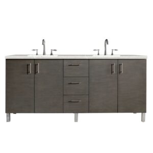 James Martin 850-V72-SOK-3ESR Metropolitan 72 Inch Double Vanity in Silver Oak with 3 CM Eternal Serena Quartz Top