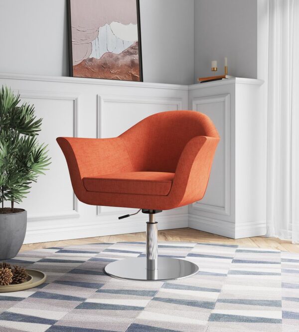 Manhattan Comfort Voyager Orange and Brushed Metal Woven Swivel Adjustable Accent Chair