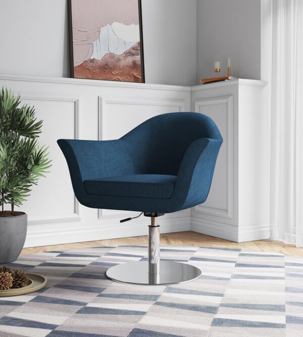 Manhattan Comfort Voyager Smokey Blue and Brushed Metal Woven Swivel Adjustable Accent Chair