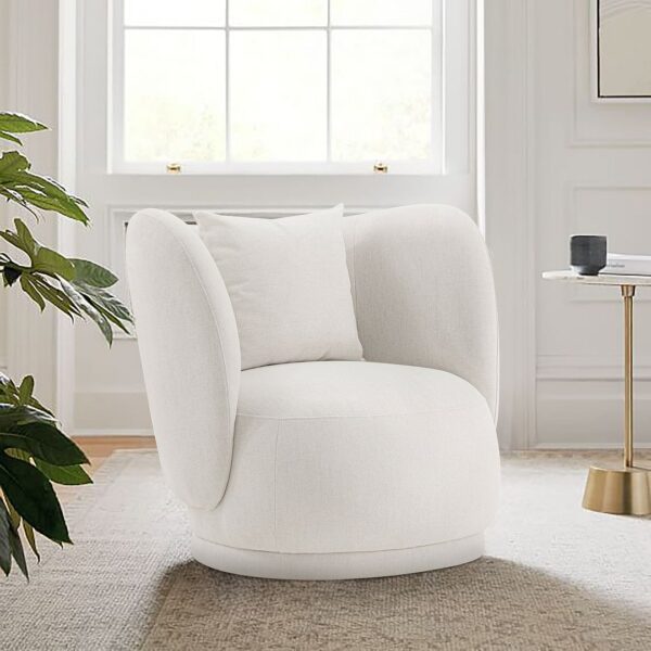 Manhattan Comfort Contemporary Siri Linen Weave Accent Chair with Pillows in Cream