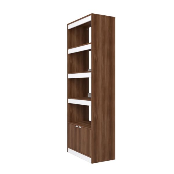 Manhattan Comfort Mid-Century Modern Ratzer Bookcase with 5 Shelves in Brown and White