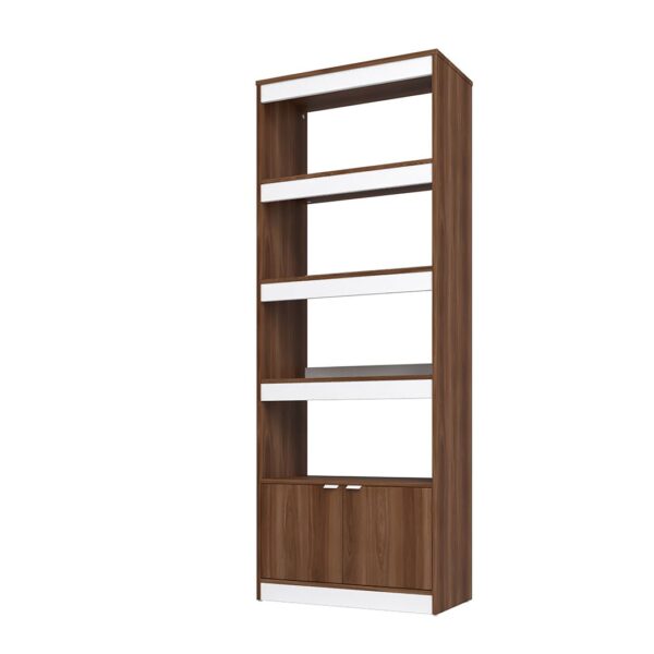 Manhattan Comfort Mid-Century Modern Ratzer Bookcase with 5 Shelves in Brown and White