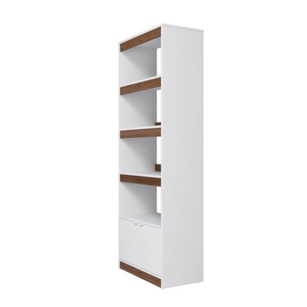 Manhattan Comfort Mid-Century Modern Ratzer Bookcase with 5 Shelves in White and Brown