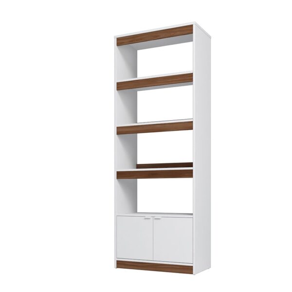 Manhattan Comfort Mid-Century Modern Ratzer Bookcase with 5 Shelves in White and Brown