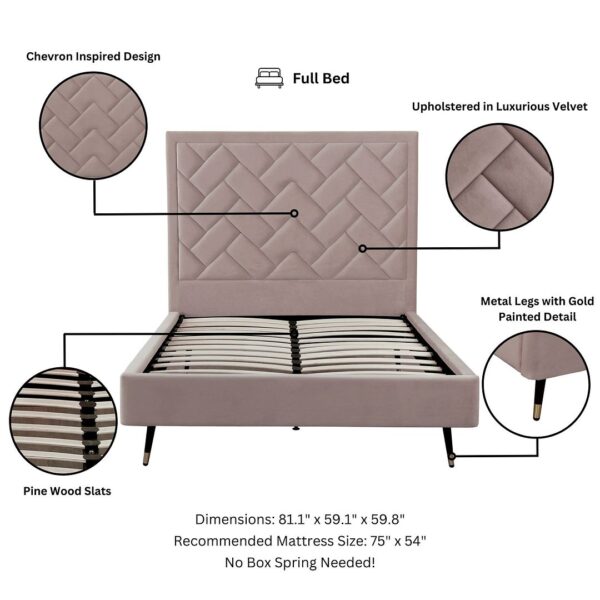 Manhattan Comfort Crosby Modern Full- Size Upholstered Velvet Bedframe and Headboard in Blush