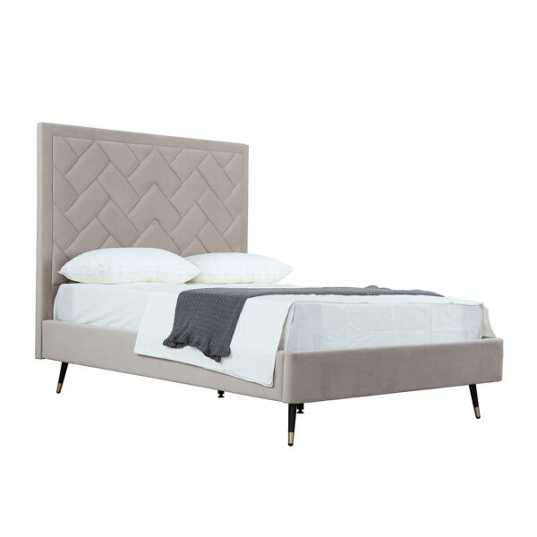 Manhattan Comfort Crosby Modern Full- Size Upholstered Velvet Bedframe and Headboard in Greige