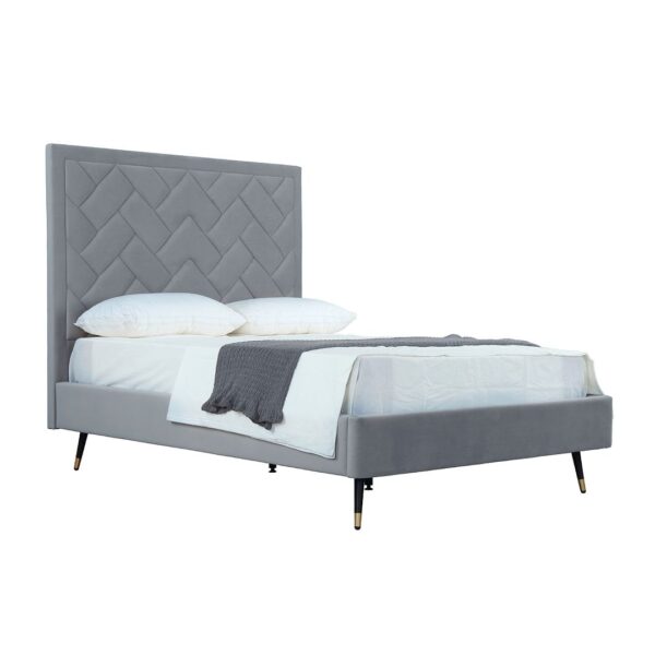 Manhattan Comfort Crosby Modern Full- Size Upholstered Velvet Bedframe and Headboard in Grey
