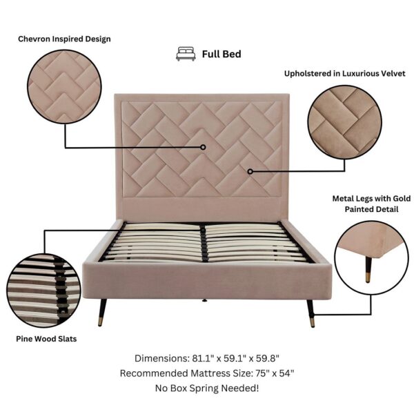 Manhattan Comfort Crosby Modern Full- Size Upholstered Velvet Bedframe and Headboard in Nude