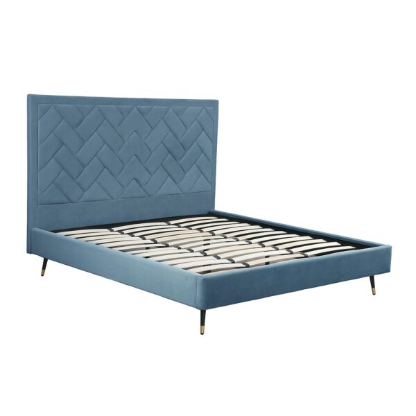 Manhattan Comfort Crosby Modern King-Size Upholstered Velvet Bedframe and Headboard in Blue