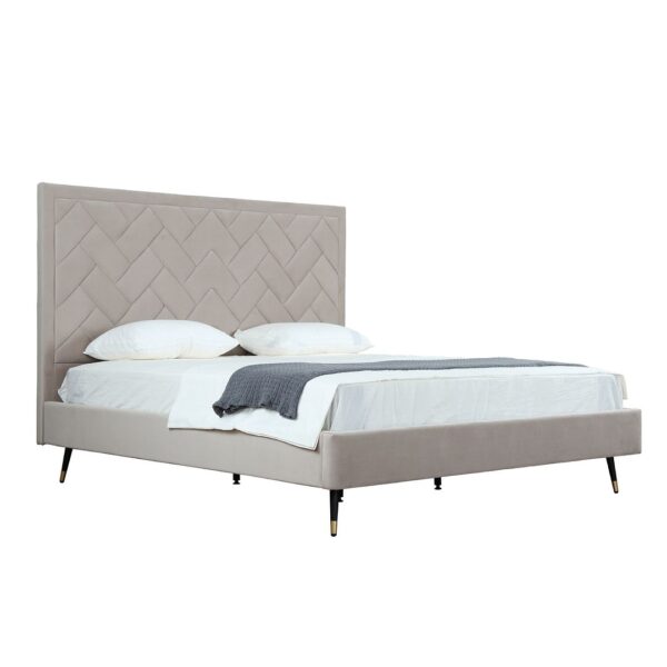 Manhattan Comfort Crosby Modern King-Size Upholstered Velvet Bedframe and Headboard in Greige