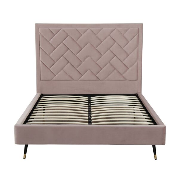 Manhattan Comfort Crosby Modern Queen-Size Upholstered Velvet Bedframe and Headboard in Blush