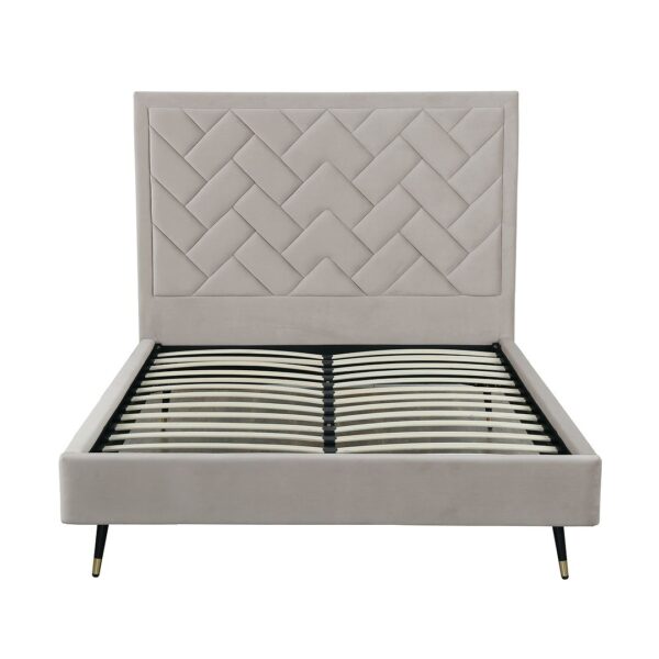 Manhattan Comfort Crosby Modern Queen-Size Upholstered Velvet Bedframe and Headboard in Greige