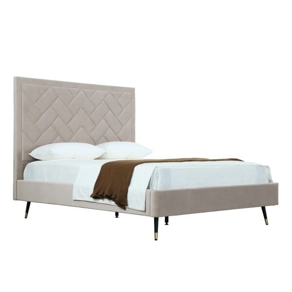 Manhattan Comfort Crosby Modern Queen-Size Upholstered Velvet Bedframe and Headboard in Greige