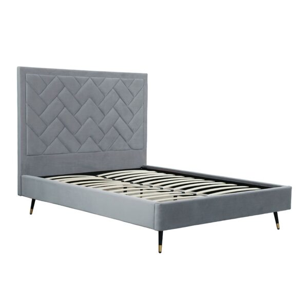 Manhattan Comfort Crosby Modern Queen-Size Upholstered Velvet Bedframe and Headboard in Grey