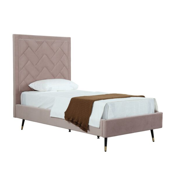 Manhattan Comfort Crosby Modern Twin-Size Upholstered Velvet Bedframe and Headboard in Blush