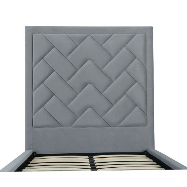 Manhattan Comfort Crosby Modern Twin-Size Upholstered Velvet Bedframe and Headboard in Grey