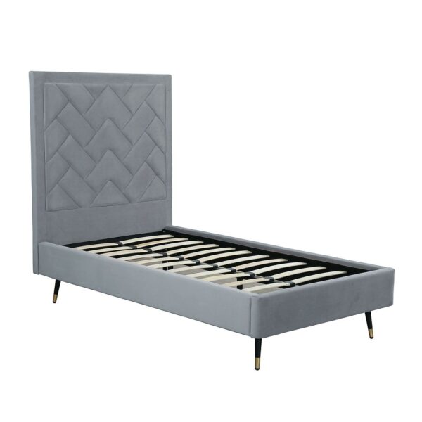 Manhattan Comfort Crosby Modern Twin-Size Upholstered Velvet Bedframe and Headboard in Grey