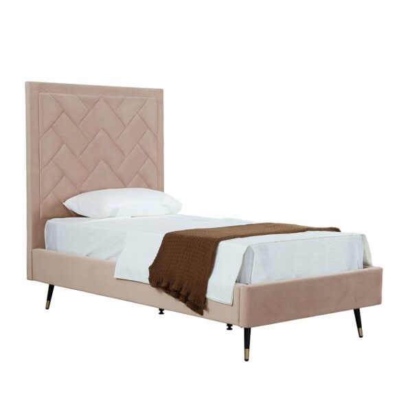Manhattan Comfort Crosby Modern Twin-Size Upholstered Velvet Bedframe and Headboard in Nude