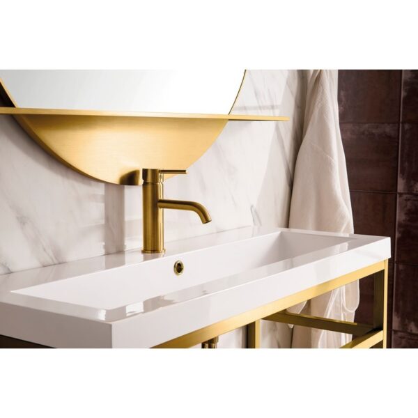 James Martin C105V39.5RGDSCGWWG Boston 39.5 Inch Stainless Steel Sink Console in Radiant Gold with Glossy White Storage Cabinet in White Glossy Composite Countertop