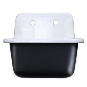 Nantucket Sinks CI-2218-FBSET Anchor 22 Inch Cast Iron Wall Mount Laundry Kitchen Sink in Black and White