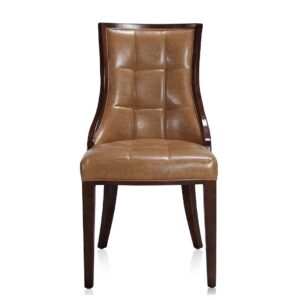 Manhattan Comfort Fifth Avenue Saddle and Walnut Faux Leather Dining Chair (Set of Two)