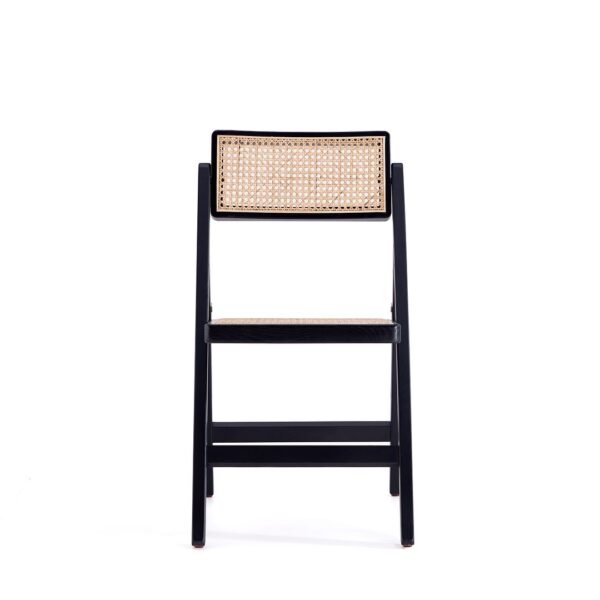 Manhattan Comfort Pullman Folding Dining Chair in Black and Natural Cane - Set of 2