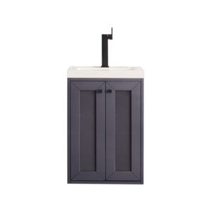 James Martin E303V20MGWG Chianti 20 Inch Single Vanity Cabinet in Mineral Grey with White Glossy Composite Countertop