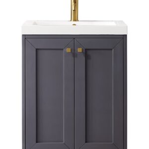 James Martin E303V24MGWG Chianti 23 5/8 Inch Single Vanity Cabinet with White Glossy Composite Countertop - Mineral Grey